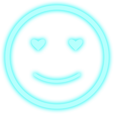 Cyan Neon Heart Eyes Emoji